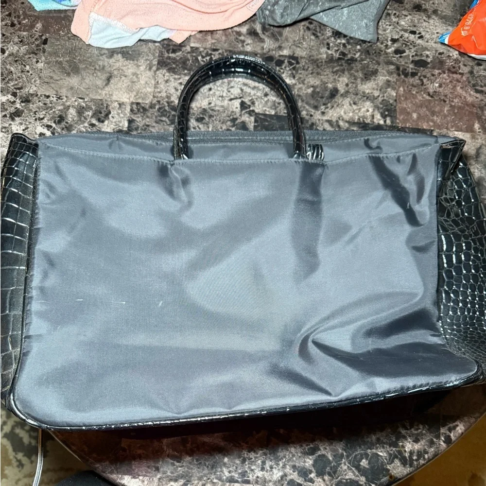 Lancome Black Crocodile-Embossed Tote Bag